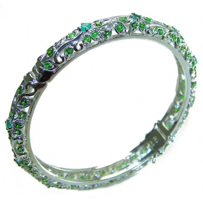 Authentic 18.5 CARAT Chrome Diopside .925 Sterling Silver handmade bangle Bracelet