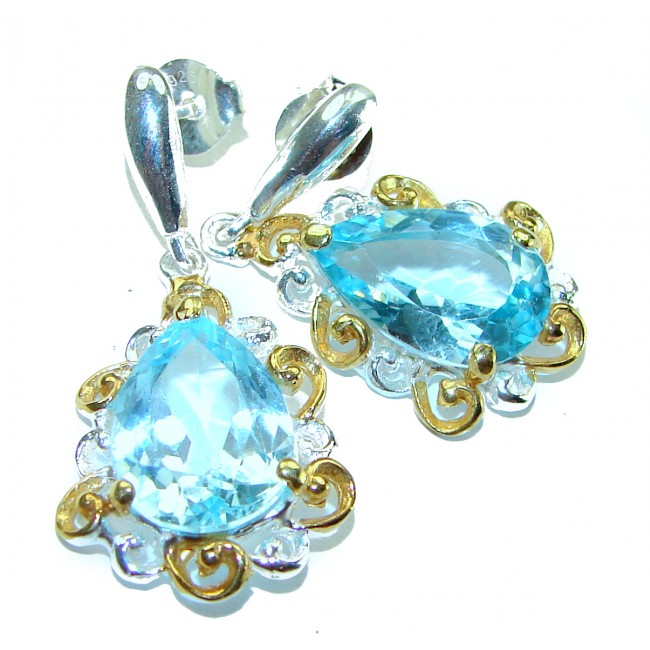 Serenity 12.5 carat Swiss Blue Topaz .925 Sterling Silver handmade earrings