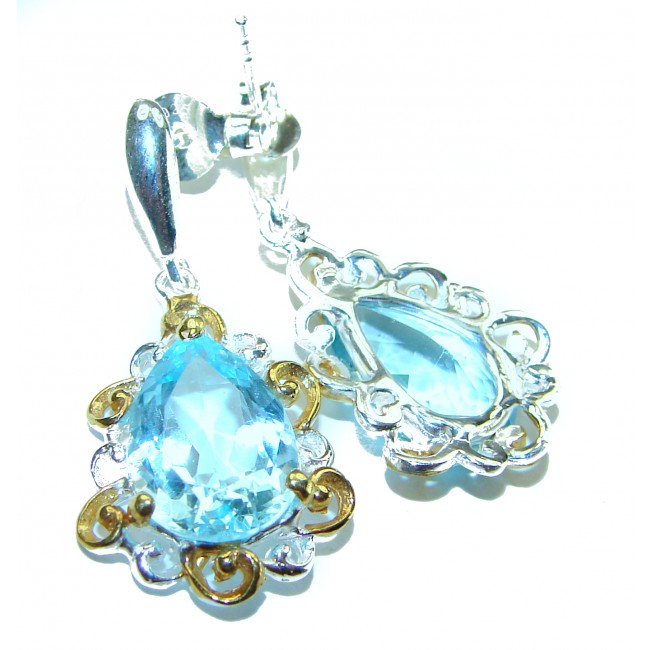 Serenity 12.5 carat Swiss Blue Topaz .925 Sterling Silver handmade earrings