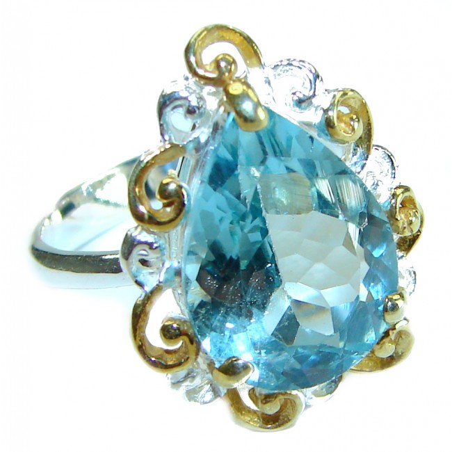 Serenity 11.5 carat Swiss Blue Topaz .925 Sterling Silver handcrafted Ring size 8