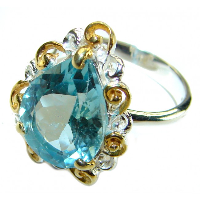 Serenity 11.5 carat Swiss Blue Topaz .925 Sterling Silver handcrafted Ring size 8