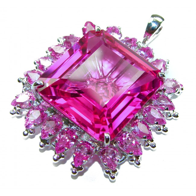 Vintage Design 28.5 carat square cut Pink Sapphire .925 Sterling Silver handcrafted Pendant