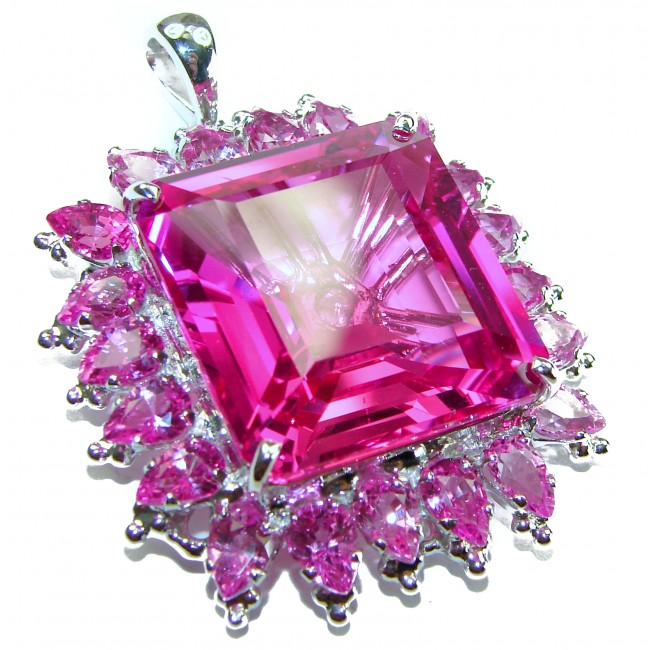 Vintage Design 28.5 carat square cut Pink Sapphire .925 Sterling Silver handcrafted Pendant