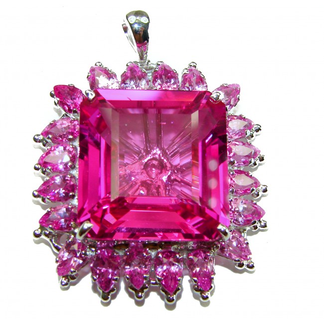 Vintage Design 28.5 carat square cut Pink Sapphire .925 Sterling Silver handcrafted Pendant