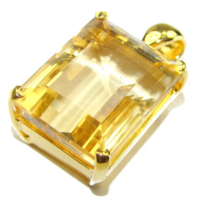 Vintage Design Genuine 44.5 carat Lemon Quartz 18K Gold over .925 Sterling Silver handmade Pendant