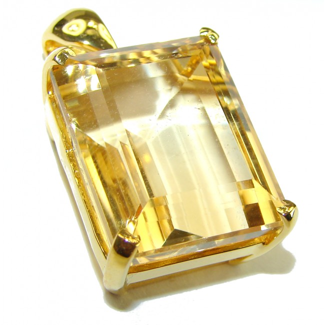 Vintage Design Genuine 44.5 carat Lemon Quartz 18K Gold over .925 Sterling Silver handmade Pendant