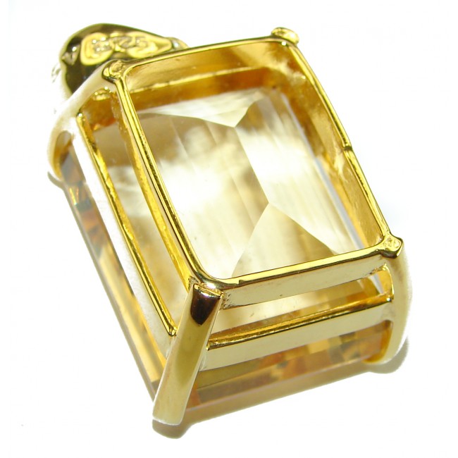 Vintage Design Genuine 44.5 carat Lemon Quartz 18K Gold over .925 Sterling Silver handmade Pendant