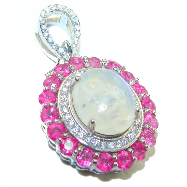 Genuine 6.5 carat Fire Moonstone Pink Sapphire .925 Sterling Silver handcrafted pendant