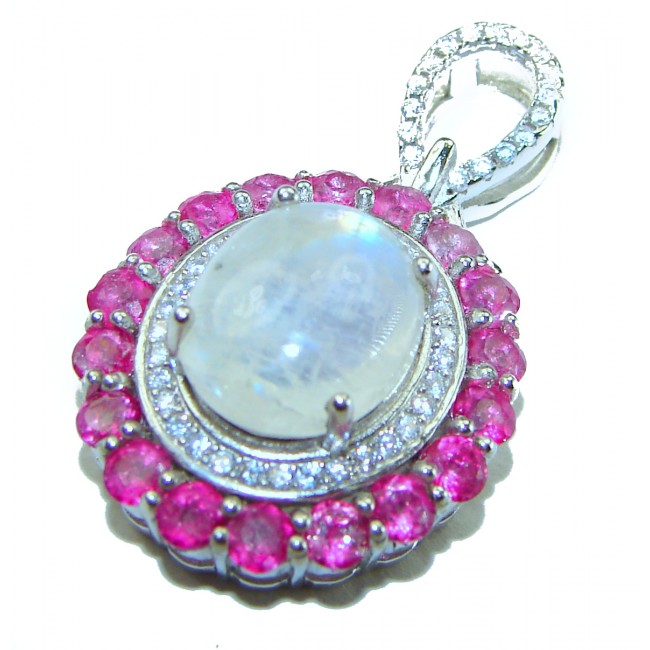 Genuine 6.5 carat Fire Moonstone Pink Sapphire .925 Sterling Silver handcrafted pendant