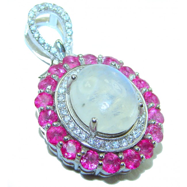 Genuine 6.5 carat Fire Moonstone Pink Sapphire .925 Sterling Silver handcrafted pendant