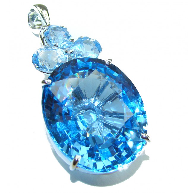 Pacifica 55.5 carat oval cut Swiss Blue Topaz .925 Sterling Silver handmade Pendant