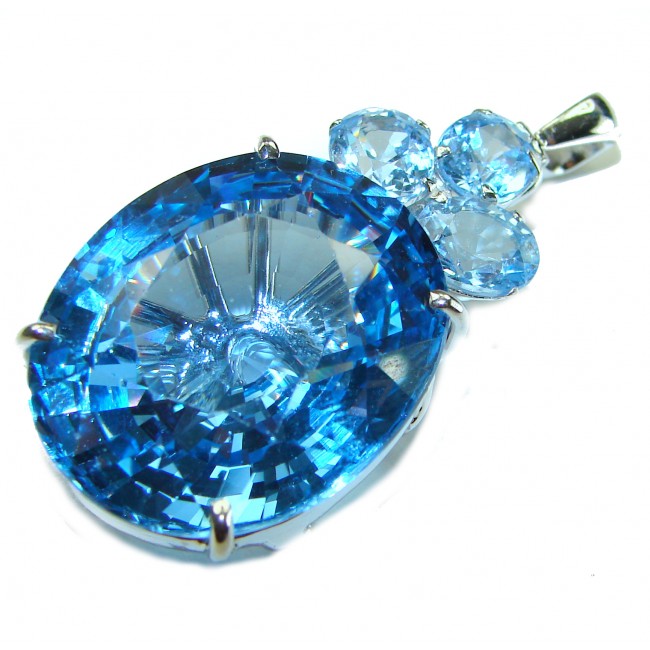 Pacifica 55.5 carat oval cut Swiss Blue Topaz .925 Sterling Silver handmade Pendant