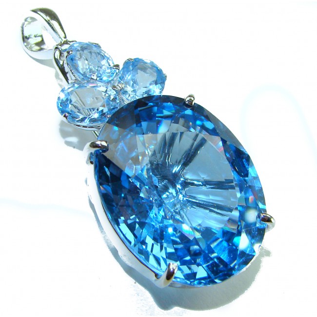 Pacifica 55.5 carat oval cut Swiss Blue Topaz .925 Sterling Silver handmade Pendant