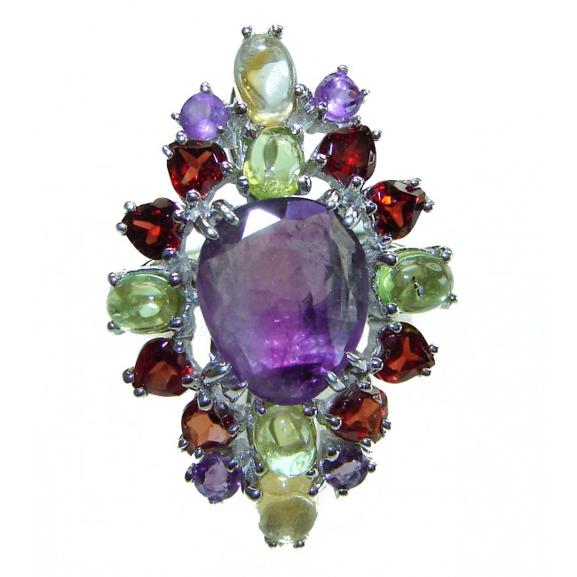 Fnacy design 20.8 carat Amethyst .925 Sterling Silver Handcrafted Ring size 6 1/2