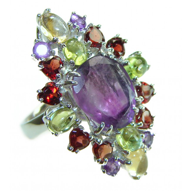 Fnacy design 20.8 carat Amethyst .925 Sterling Silver Handcrafted Ring size 6 1/2