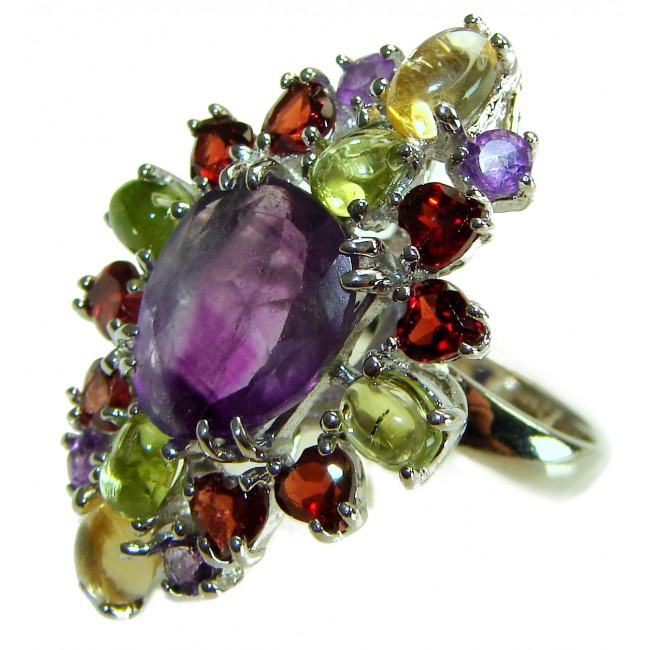 Fnacy design 20.8 carat Amethyst .925 Sterling Silver Handcrafted Ring size 6 1/2