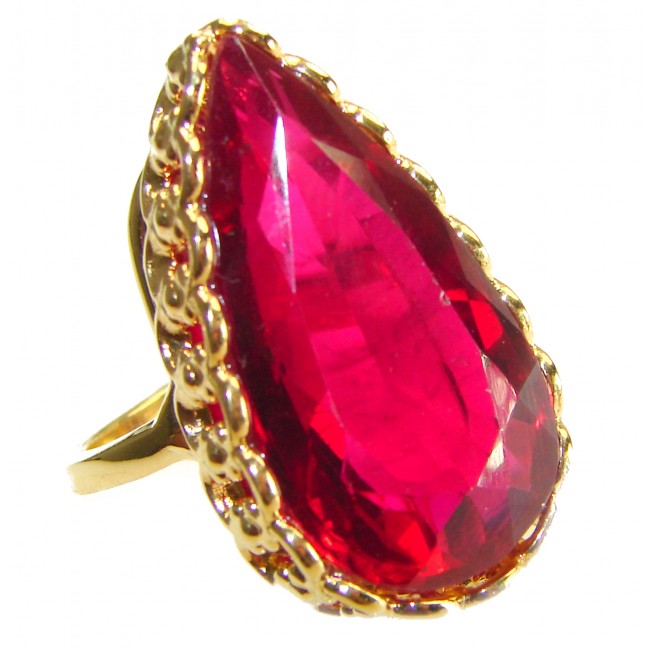 Red Brilliance 44.5 carat Red Topaz 14K Gold over .925 Silver handcrafted Large Cocktail Ring s. 8 1/4