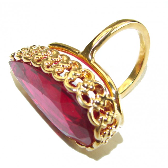 Red Brilliance 44.5 carat Red Topaz 14K Gold over .925 Silver handcrafted Large Cocktail Ring s. 8 1/4