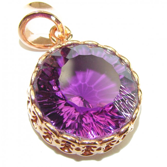 Vintage Design 22.5 carat round cut Amethyst 14K Gold over .925 Sterling Silver handcrafted Pendant