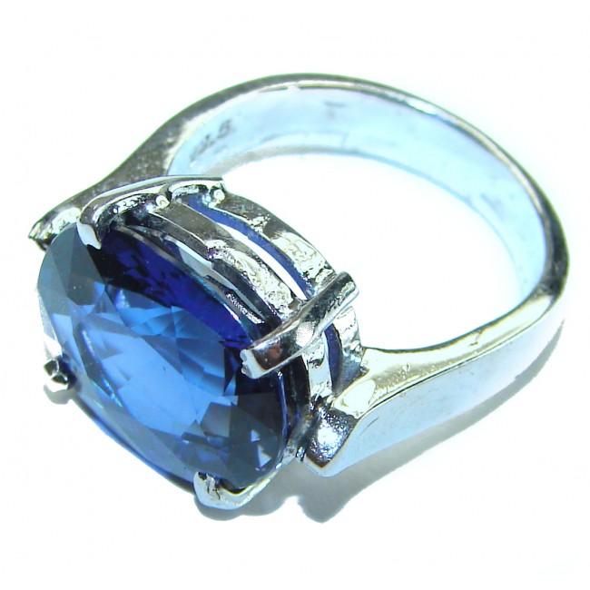 Divine Fire 9.8 carat London Blue Topaz .925 Sterling Silver handcrafted Ring size 7