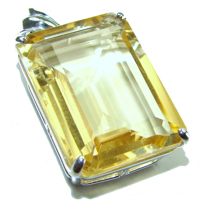 Emerald cut 22.3 carat Lemon Quartz .925 Sterling Silver handcrafted pendant