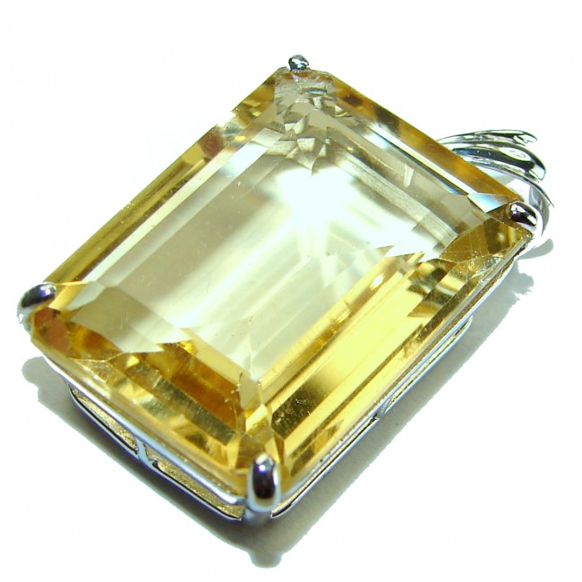 Emerald cut 22.3 carat Lemon Quartz .925 Sterling Silver handcrafted pendant