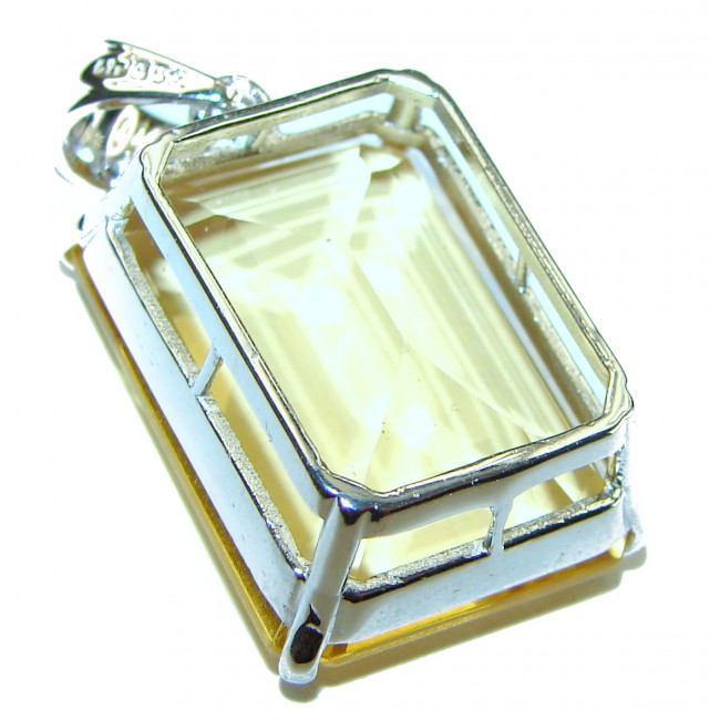 Emerald cut 22.3 carat Lemon Quartz .925 Sterling Silver handcrafted pendant