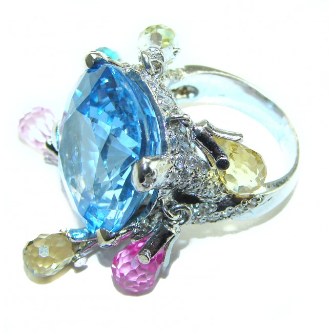 Electric Blue 15.5 carat Blue Swiss Topaz .925 Sterling Silver handcrafted Statement Cha-Cha Ring size 5 1/4