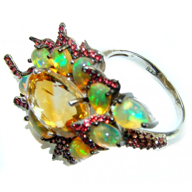 Sublime 7.8 carat Genuine Citrine 11.2 carat Ethiopian Opal .925 Sterling Silver handcrafted ring size 7 1/4