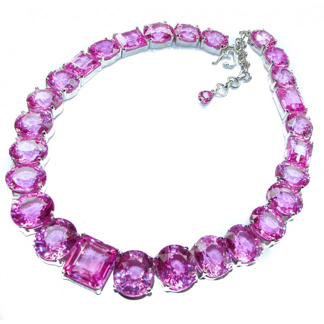 Rose des Vents 325.5 carat Pink Sapphire .925 Sterling Silver handcrafted Large Statement necklace, 170.8grams