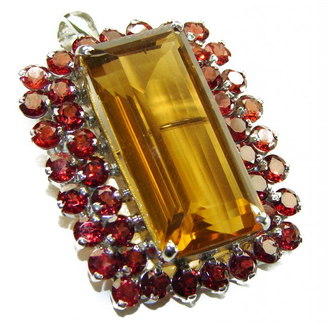 Luxurious 58.5 carat Fancy Smoky Topaz Garnet .925 Sterling Silver handmade Large Pendant - Brooch