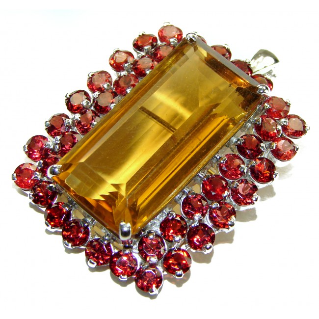 Luxurious 58.5 carat Fancy Smoky Topaz Garnet .925 Sterling Silver handmade Large Pendant - Brooch