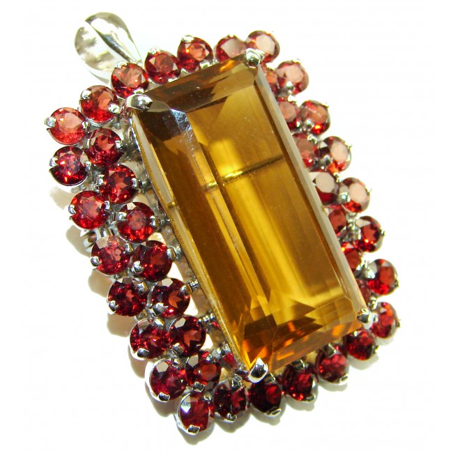 Luxurious 58.5 carat Fancy Smoky Topaz Garnet .925 Sterling Silver handmade Large Pendant - Brooch