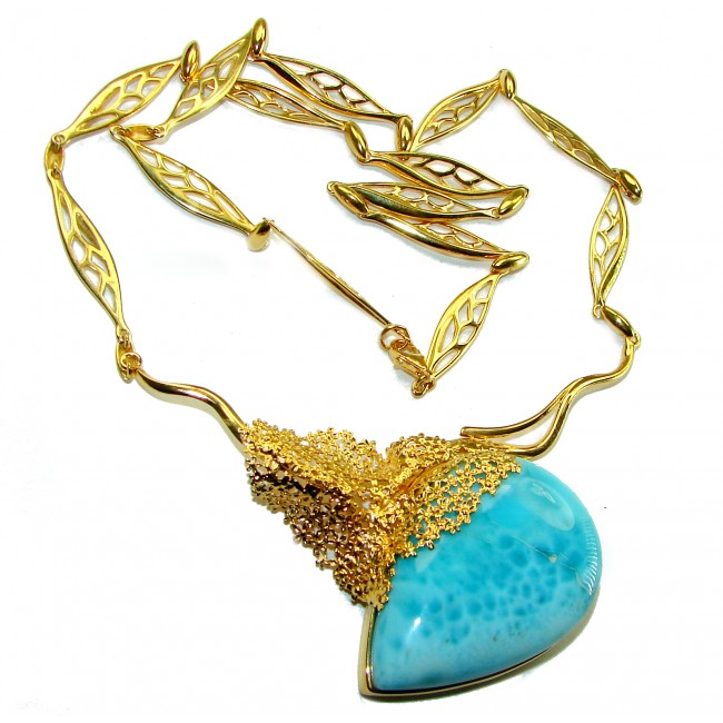 Glorious Best quality authentic 38.5 carat Larimar 14K Gold over .925 Sterling Silver handmade necklace