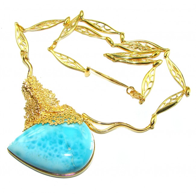 Glorious Best quality authentic 38.5 carat Larimar 14K Gold over .925 Sterling Silver handmade necklace