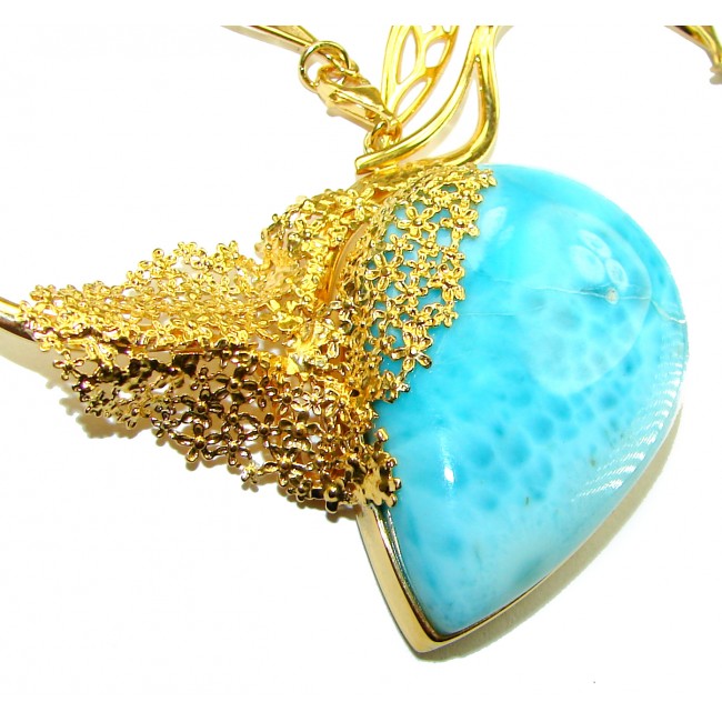 Glorious Best quality authentic 38.5 carat Larimar 14K Gold over .925 Sterling Silver handmade necklace