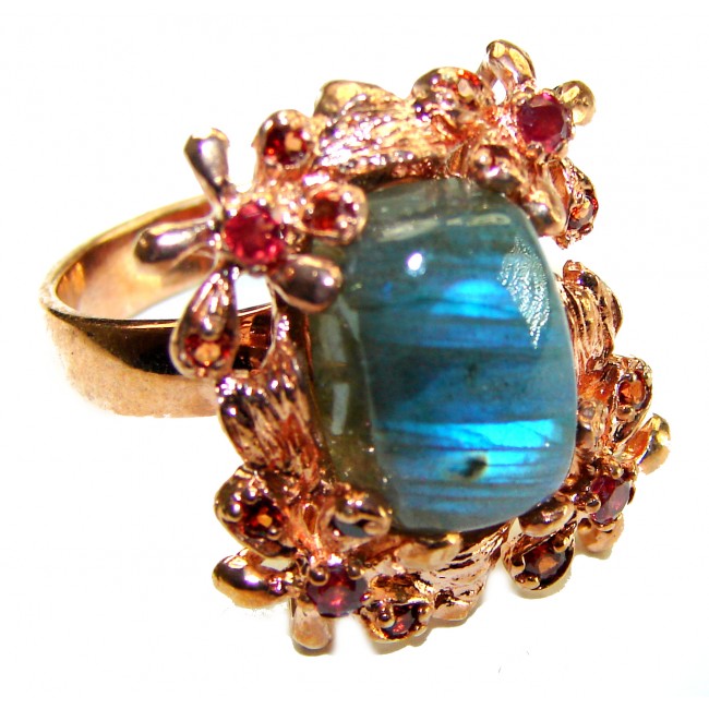 Excellent quality Fire Labradorite 14K Gold over .925 Sterling Silver handcrafted ring size 9