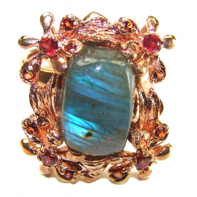 Excellent quality Fire Labradorite 14K Gold over .925 Sterling Silver handcrafted ring size 9