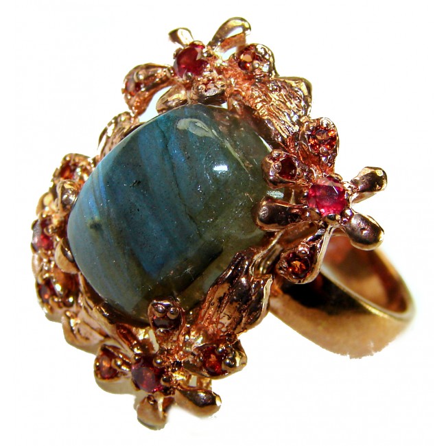 Excellent quality Fire Labradorite 14K Gold over .925 Sterling Silver handcrafted ring size 9