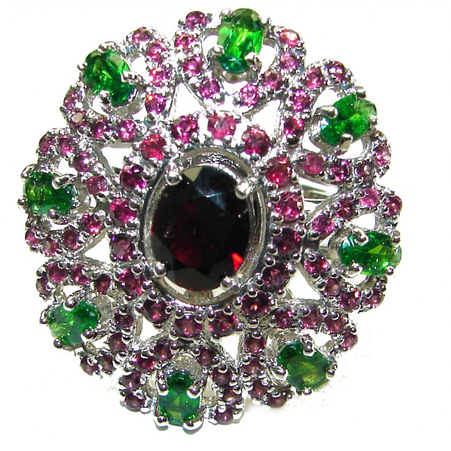 Rose Garden Beauty 5.2 carat authentic Garnet .925 Sterling Silver handcrafted Statement ring size 7 3/4