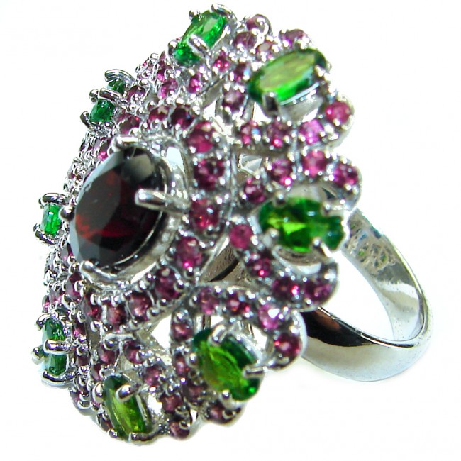 Rose Garden Beauty 5.2 carat authentic Garnet .925 Sterling Silver handcrafted Statement ring size 7 3/4