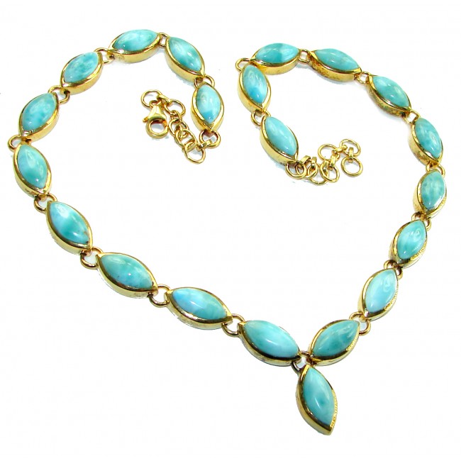 Caribbean Beauty Genuine Blue Larimar 14K Gold over .925 Sterling Silver handmade Necklace