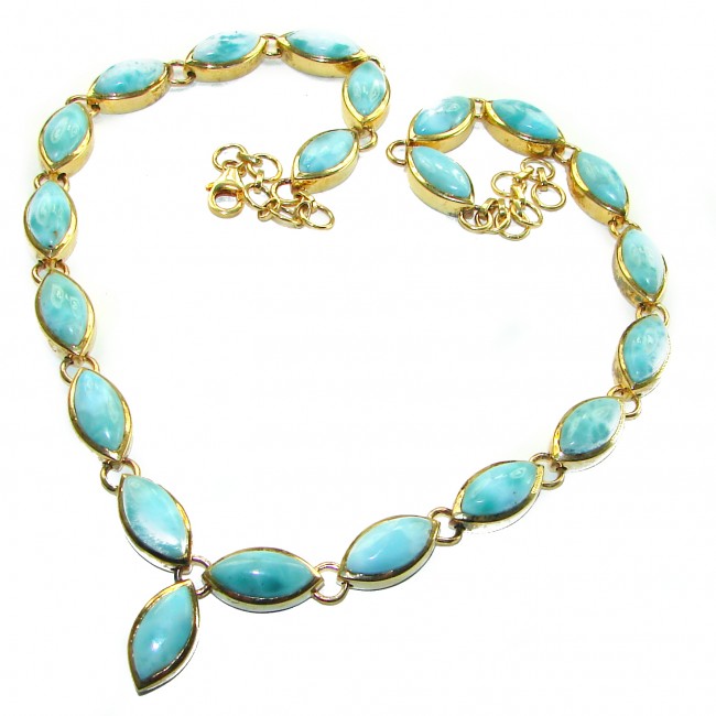 Caribbean Beauty Genuine Blue Larimar 14K Gold over .925 Sterling Silver handmade Necklace