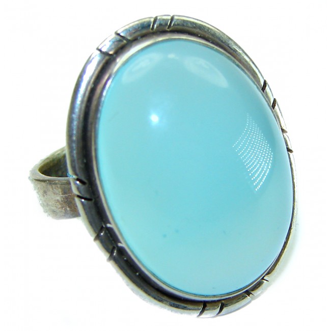 Blue Chalcedony Agate .925 Sterling Silver handcrafted Ring s. 7