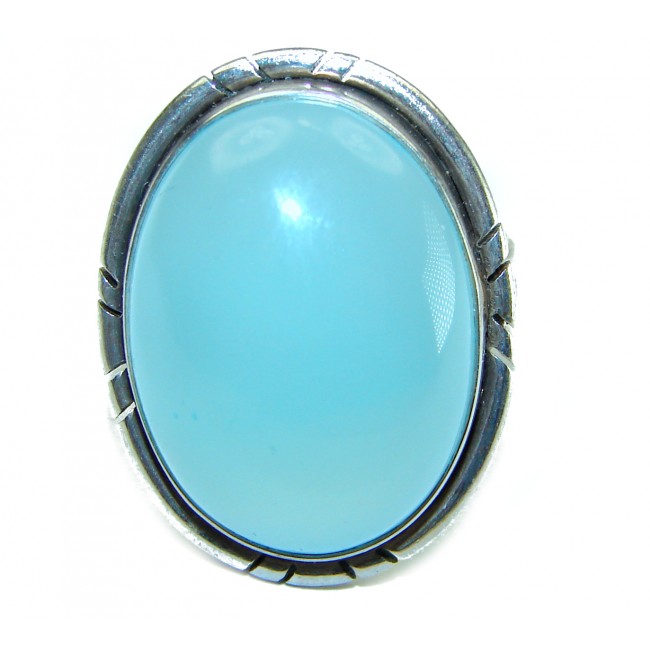 Blue Chalcedony Agate .925 Sterling Silver handcrafted Ring s. 7