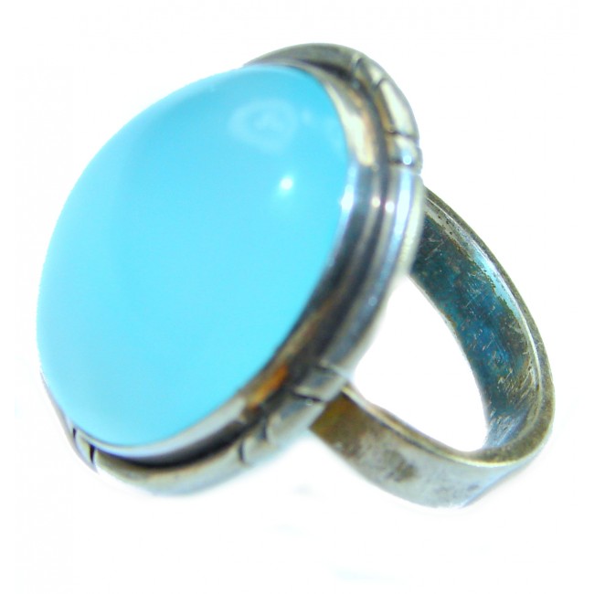 Blue Chalcedony Agate .925 Sterling Silver handcrafted Ring s. 7