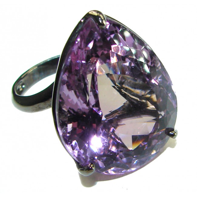 Dramatic design 36.8 carat Amethyst black rhodium over .925 Sterling Silver Handcrafted Ring size 9