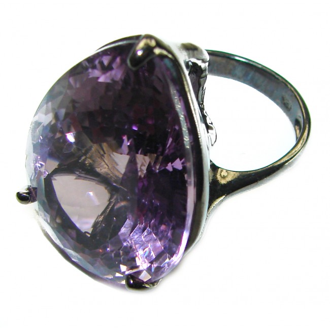 Dramatic design 36.8 carat Amethyst black rhodium over .925 Sterling Silver Handcrafted Ring size 9