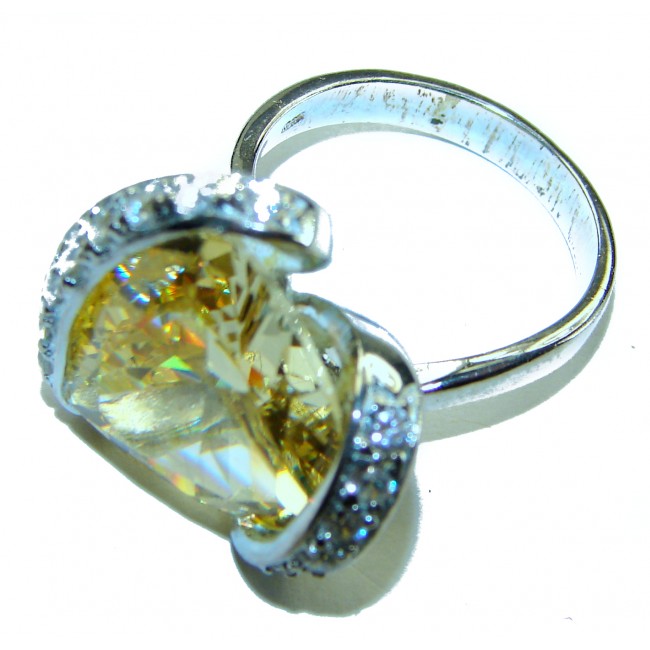 Exceptional quality trilliant cut 14.2 carat yellow Sapphire .925 Sterling Silver handcrafted ring s. 7