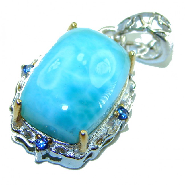 7.2 carat Natural Larimar from Dominican Republic .925 Sterling Silver handcrafted pendant